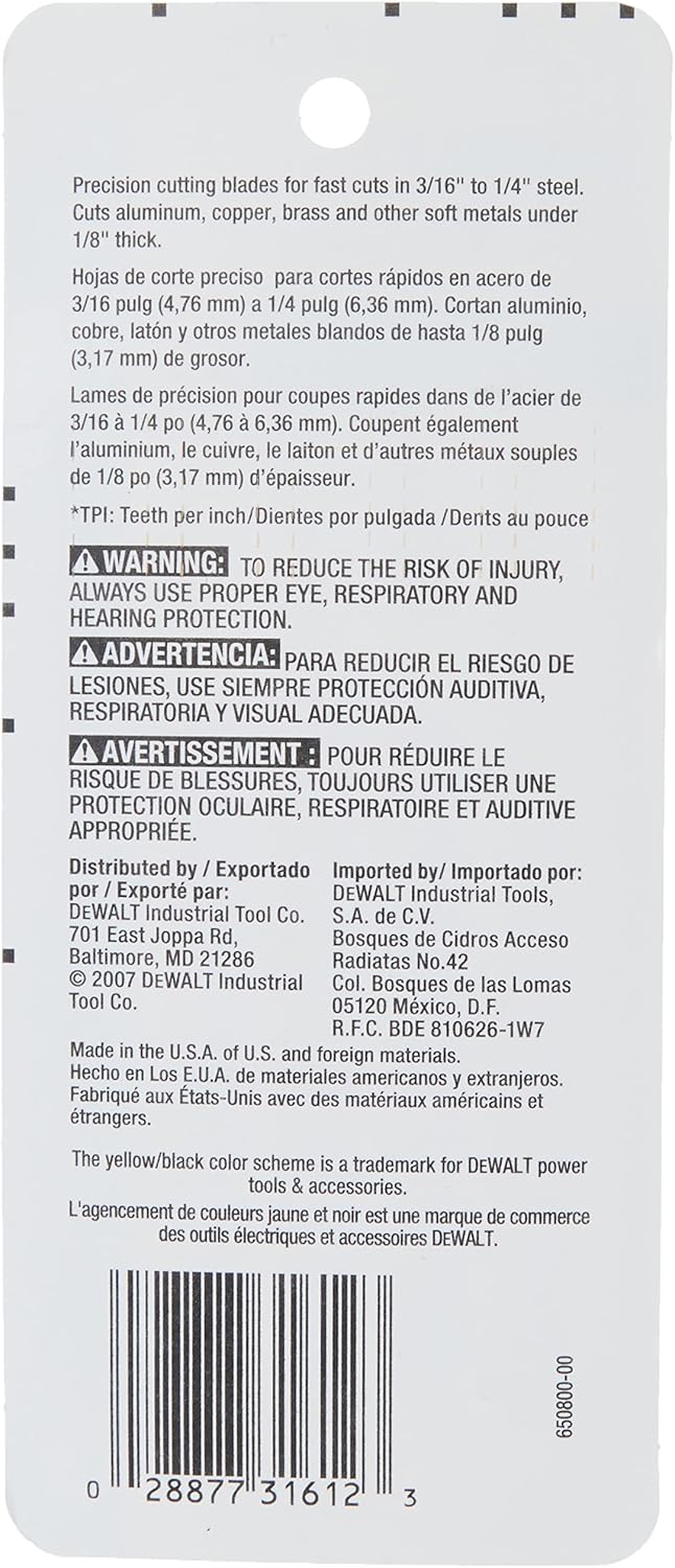 LÂMINA DE SERRA TICO-TICO 3" DW3776-5 COM 5 PEÇAS DEWALT