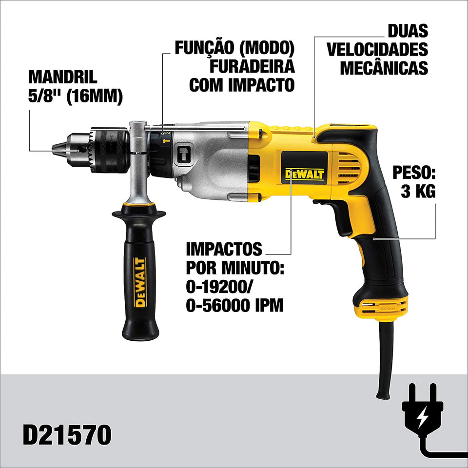 FURADEIRA DE IMPACTO DE 5/8" COM MALETA D21570K-B2 1300W 220V DEWALT