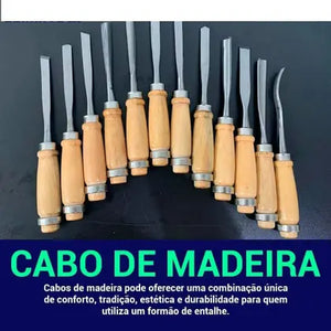 JOGO DE FORMÃO GOIVA AMADOR COM 12 PEÇAS CABO DE MADEIRA CANCELIER 025 MLC