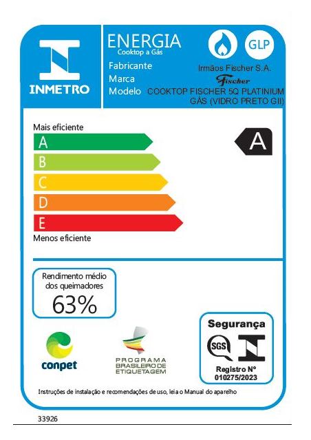 FOGÃO COOKTOP FISCHER 5Q TRIPLA CHAMA PLATINIUM TEMPRE DE FERROI MESA DE VIDRO PRETO BIVOLT 33810.92122