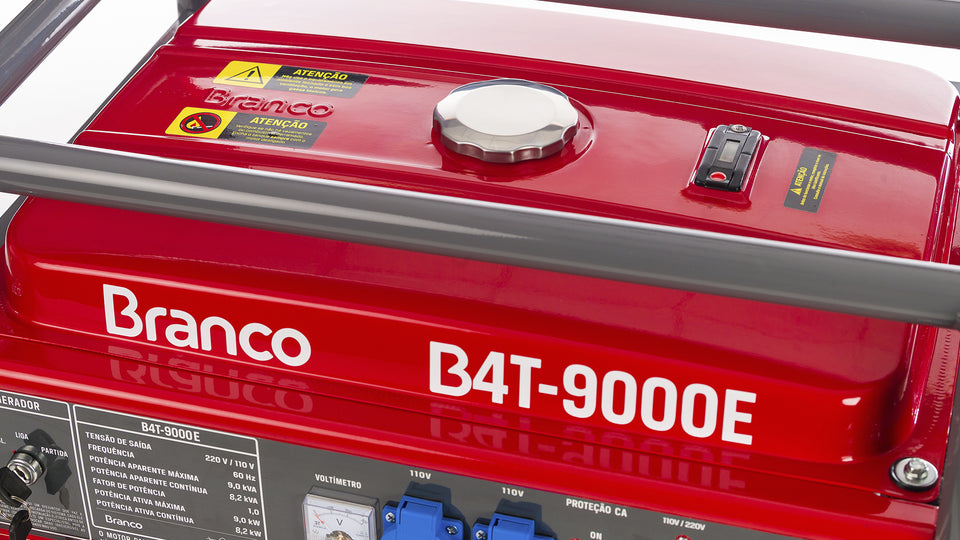GERADOR DE ENERGIA À GASOLINA 16.5HP 9KVA MONOFÁSICO 110/220V AVR B4T 9000E COM PARTIDA ELÉTRICA 90317270 BRANCO