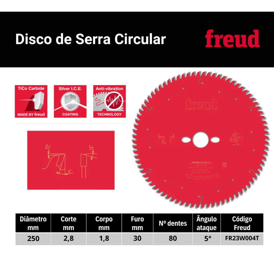 DISCO DE SERRA CIRCULAR 250X2,8X80D ALTERNADO FR23W004T FREUD