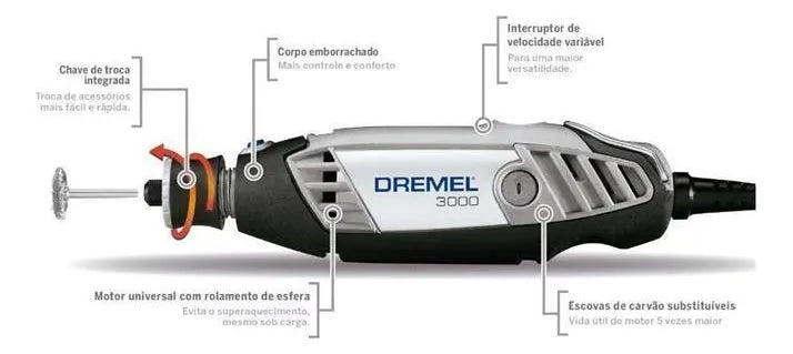 MICRO RETÍFICA SÉRIE 3000 COM 82 ACESSÓRIOS 90W F0133000GB 220V DREMEL