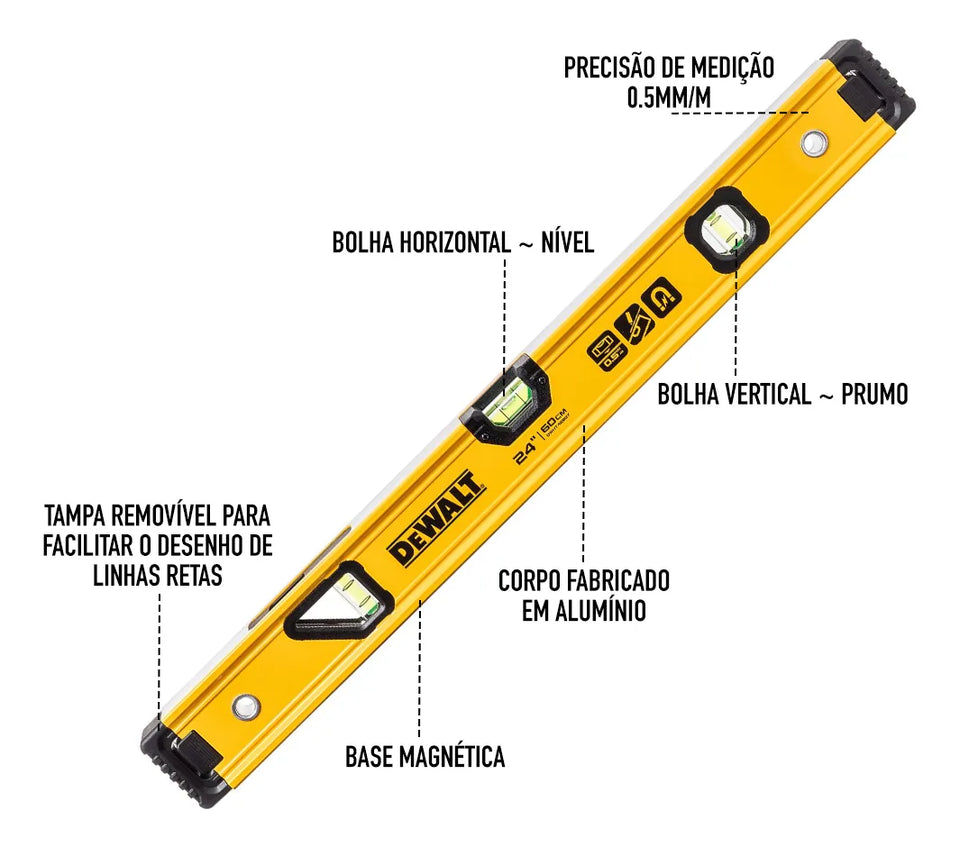 NIVEL ALUMÍNIO 24" 60CM BASE MAGNÉTICA DWHT42807 DEWALT
