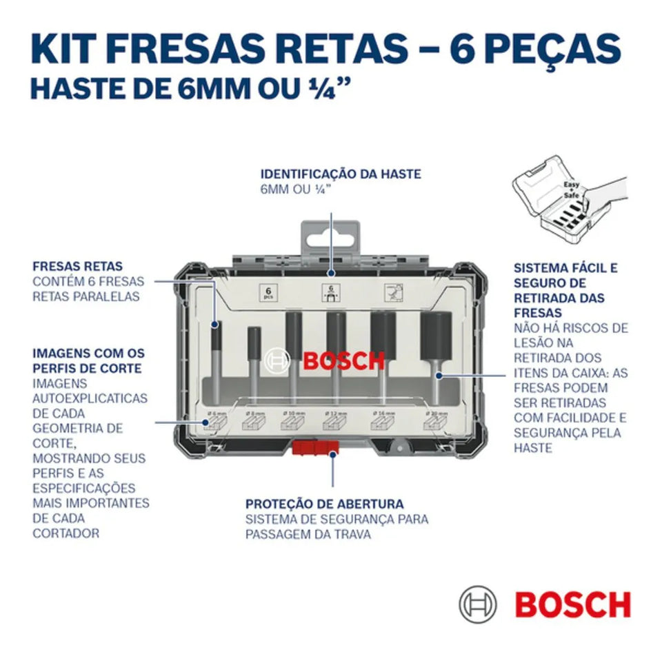 KIT DE FRESAS STRAIGHT 1/4" COM 6 PEÇAS 2607017467 BOSCH