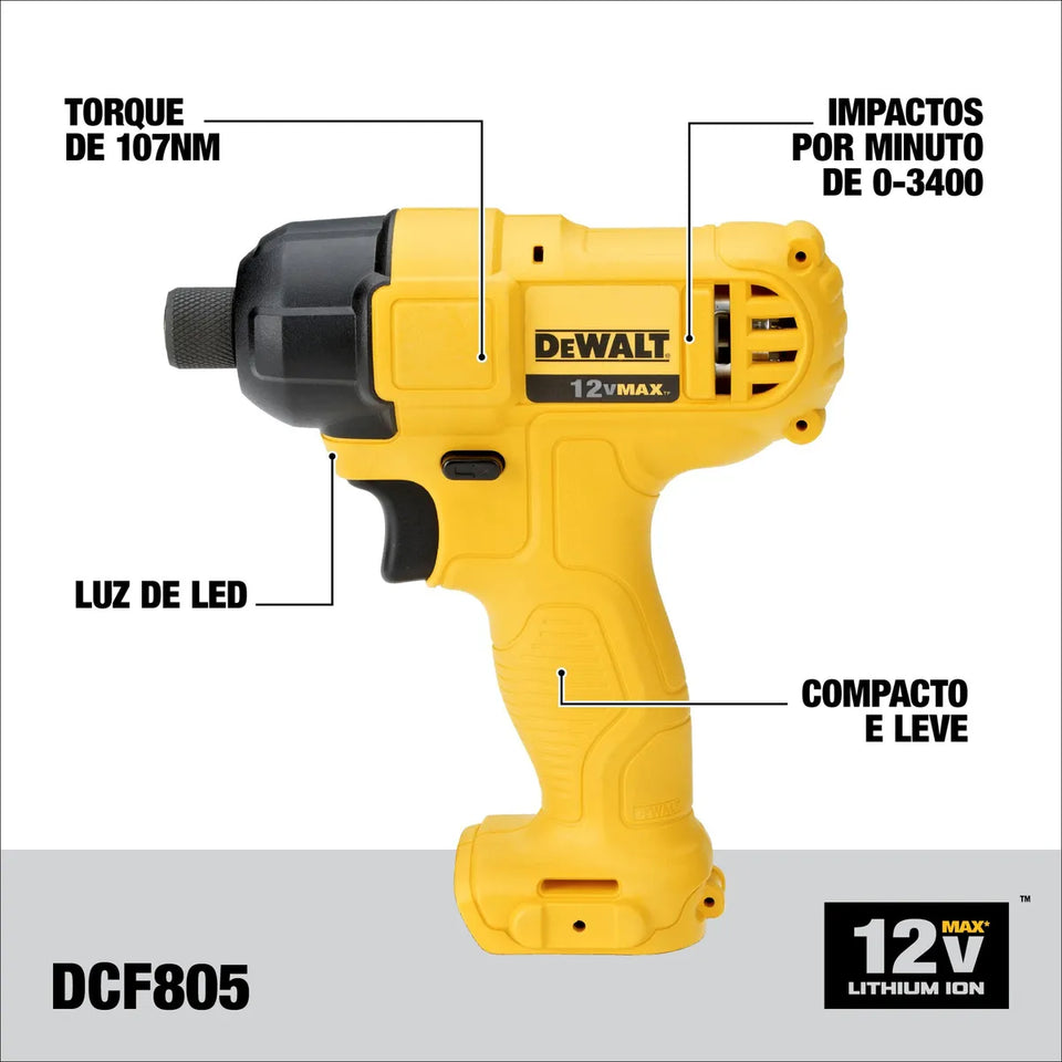 KIT FURADEIRA E PARAFUSADEIRA DE IMPACTO12V 2 BATERIAS DCK201C2-BR DEWALT