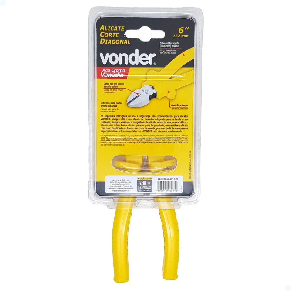 ALICATE CORTE DIAGONAL 6" ELETRICISTA CRV 1.000V 3626061503 VONDER