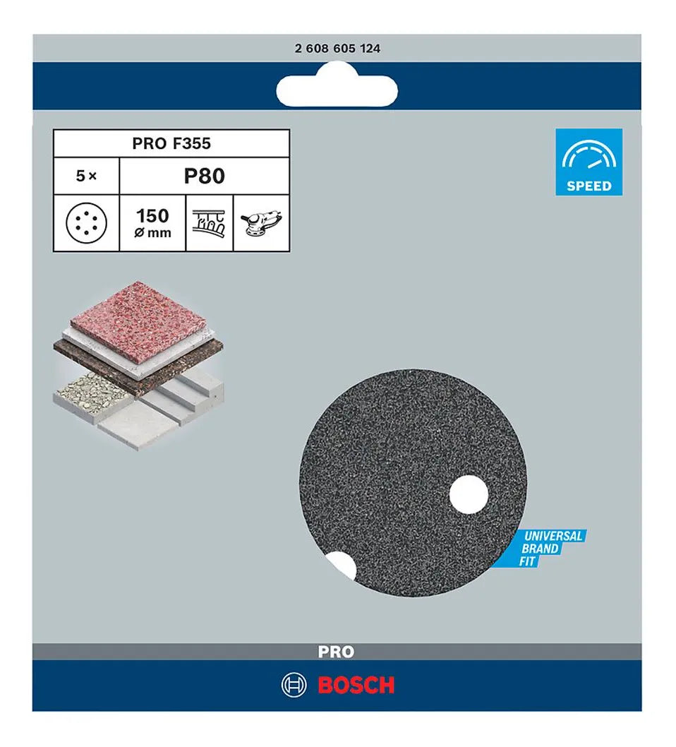 DISCO DE LIXA 150MM GRÃO 80 COM 5 PREÇAS 2608605124 BOSCH