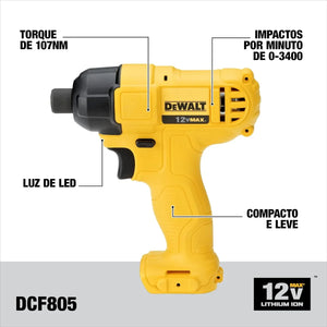 KIT PARAFUSADEIRA / FURADEIRA 12V COM 2 BATERIAS DCK202C2T-BR DEWALT