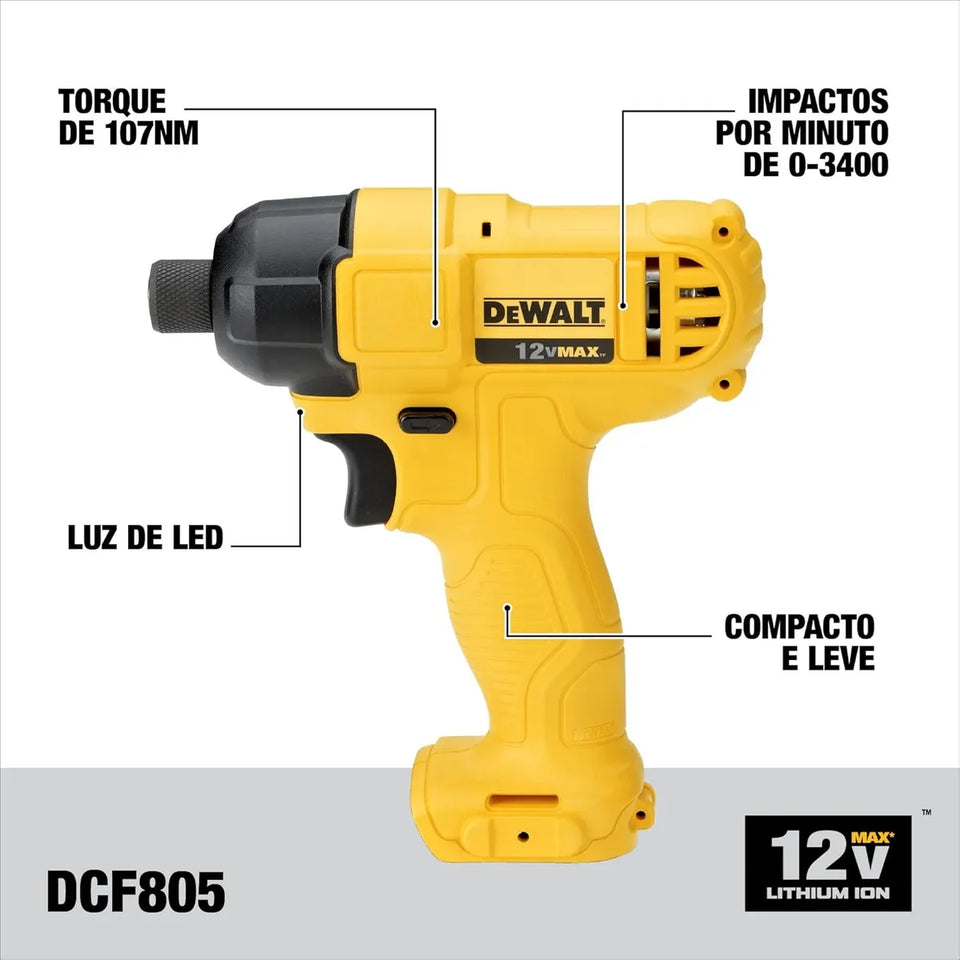 KIT PARAFUSADEIRA / FURADEIRA 12V COM 2 BATERIAS DCK202C2T-BR DEWALT