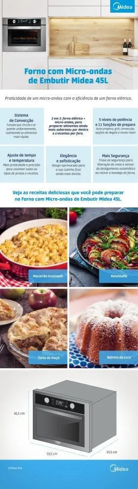 FORNO ELÉTRICO DE EMBUTIR COM MICRO-ONDAS MYAC72 45L 220V MIDEA