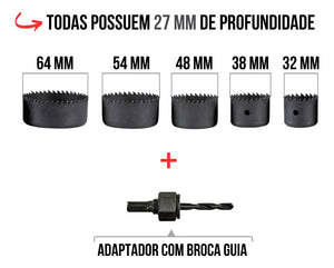 CONJUNTO DE SERRAS COPO AÇO DE CARBONO 6 PEÇAS D-70203 MAKITA