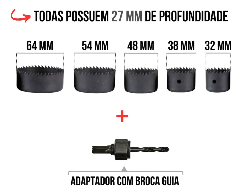 CONJUNTO DE SERRAS COPO AÇO DE CARBONO 6 PEÇAS D-70203 MAKITA