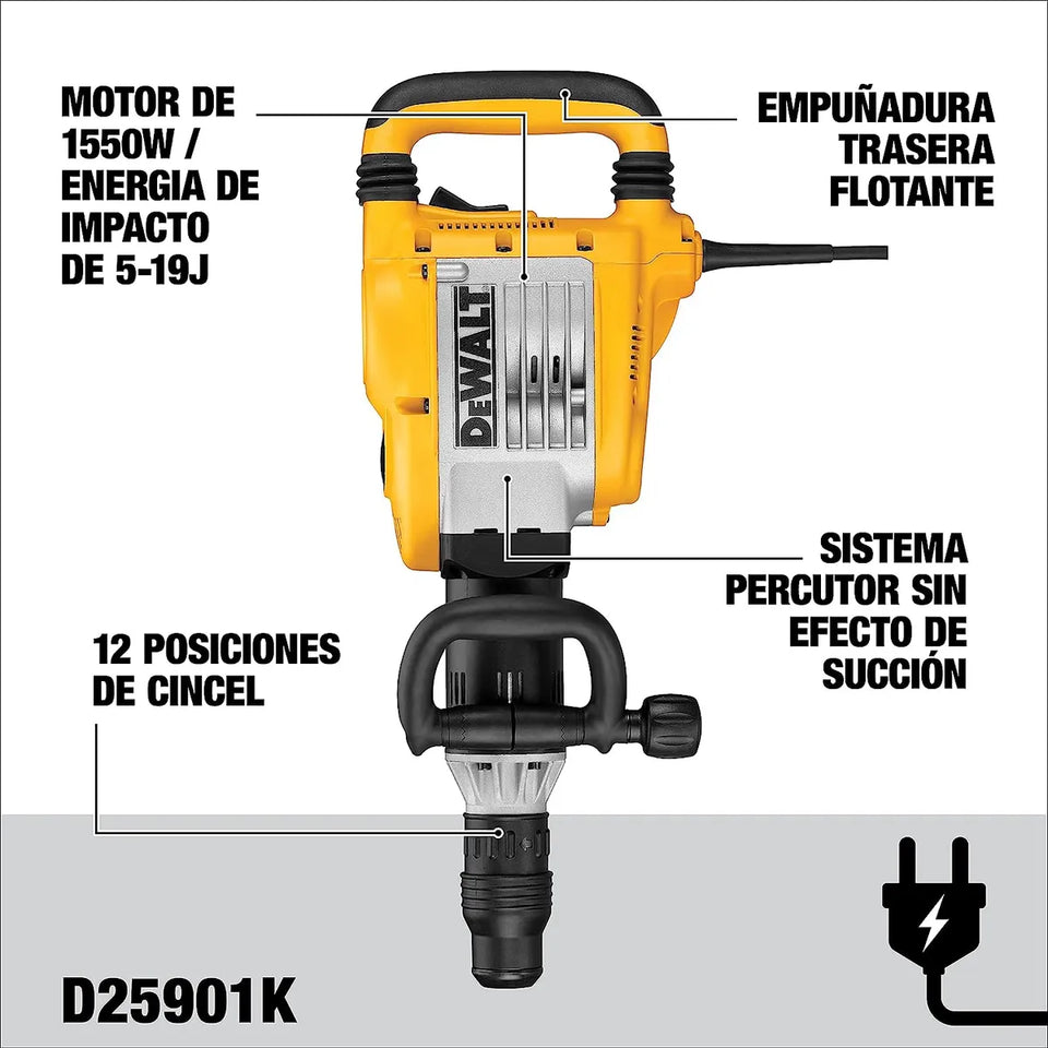 MARTELO DEMOLIDOR SDS MAX 19J 10KG D25901K 1550W 220V DEWALT