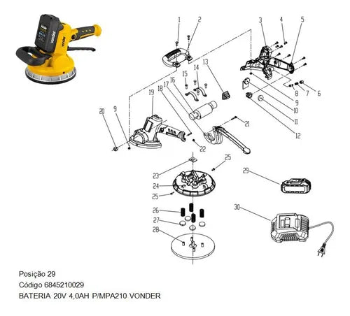BATERIA 20V IONS DE LÍTIO 4AH PARA MAP210 6845210029 VONDER