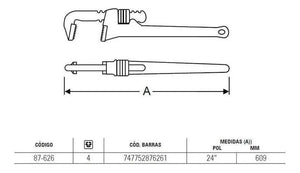 CHAVE PARA TUBO 24" 87-626 STANLEY