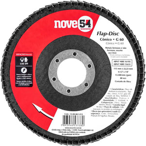 DISCO DE LIXA FLAP DISC CÔNICO 4.1/2" GRÃO 60 1280061412 NOVE54