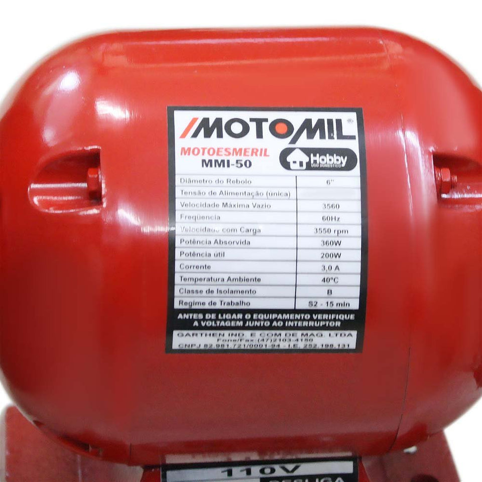 MOTO ESMERIL DE BANCADA 1/2HP MMI-50 MONOF. 220V MOTOMIL