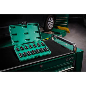 JOGO DE SOQUETES DE IMPACTO PAREDE FINA THINWALL 1/2" 10-24MM COM 14 PEÇAS ST34397T SATA