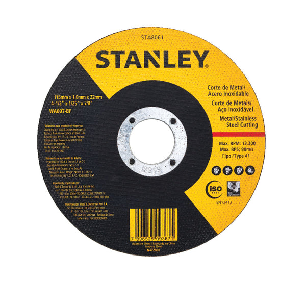 DISCO ABRASIVO DE CORTE PARA AÇO INOX 4.1/2" STA8061 STANLEY
