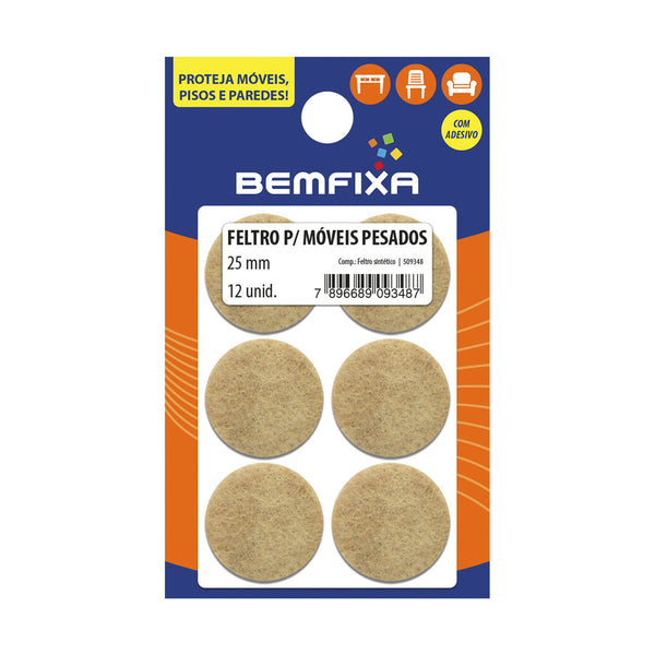 FELTRO REDONDO BEGE 25MM 12 PEÇAS 9348 BEMFIXA