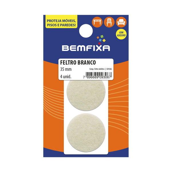 FELTRO REDONDO BRANCO 35MM 04 PEÇAS 9306 BEMFIXA