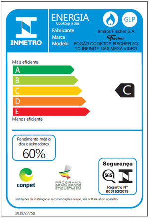 FOGÃO COOKTOP 5Q TC INFINITY GÁS MESA VIDRO VERMELHO ROUGE 26298(62471) BIVOLT FISCHER