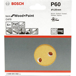 DISCO DE LIXA 125MM GRÃO 60 COM 5 PEÇAS 2608605068 BOSCH