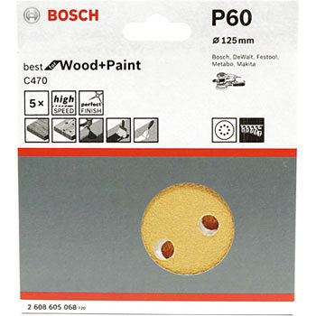 DISCO DE LIXA 125MM GRÃO 60 COM 5 PEÇAS 2608605068 BOSCH