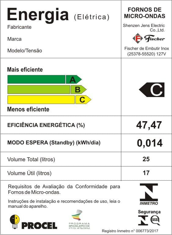 FORNO MICRO-ONDAS DE EMBUTIR 25L COM DOURADOR INOX 25378(55522) 220V FISCHER