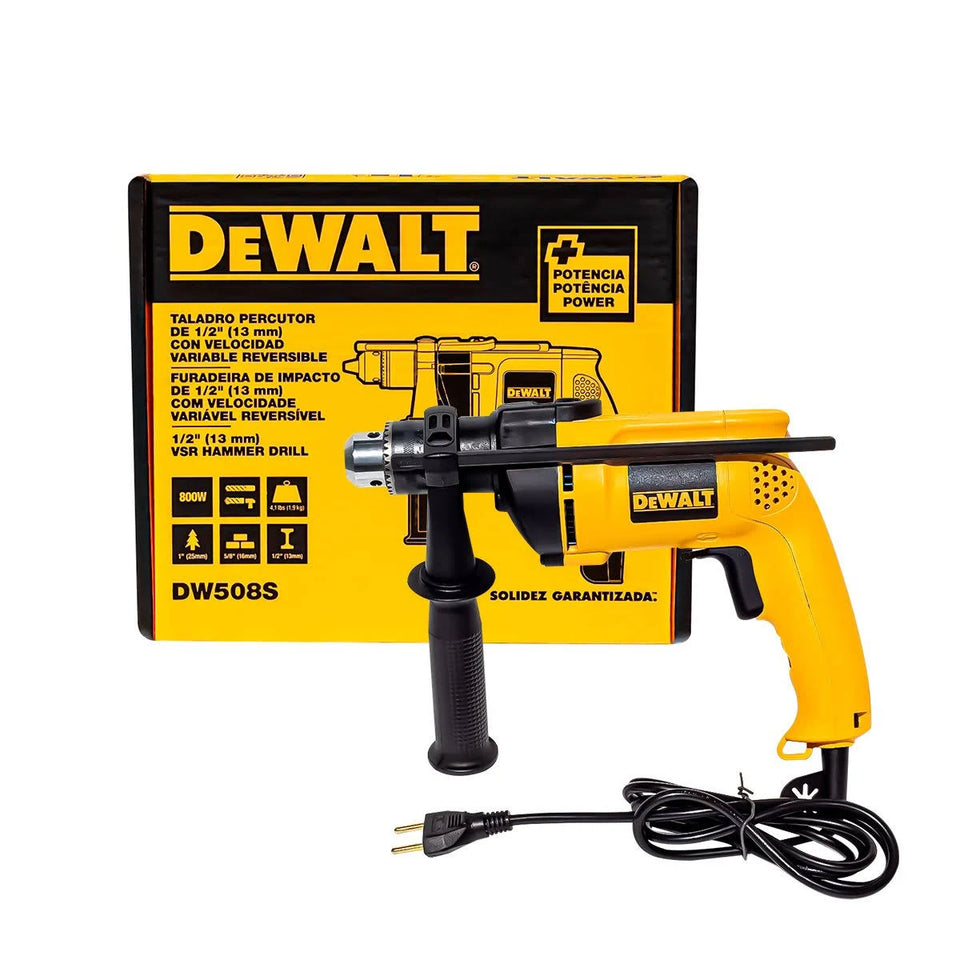 FURADEIRA DE IMPACTO 1/2" VELOCIDADE VARIÁVEL E REVERSÍVEL DW508S 800W 220V DEWALT